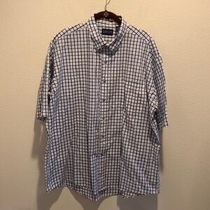 Lands End Mens Spring/ Summer Cotton/Poly Short Sleeve Blue&White Check. XL. 